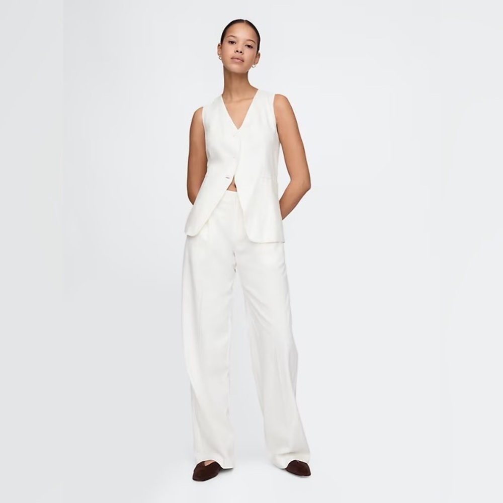 NWT! GAP White 365 Low Rise Linen-Blend Trousers - Size 12 TALL🩷 713962